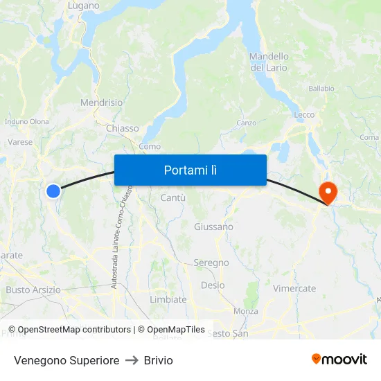 Venegono Superiore to Brivio map