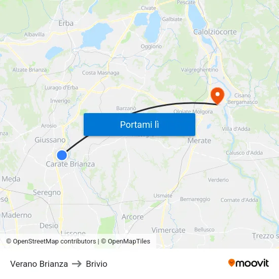 Verano Brianza to Brivio map