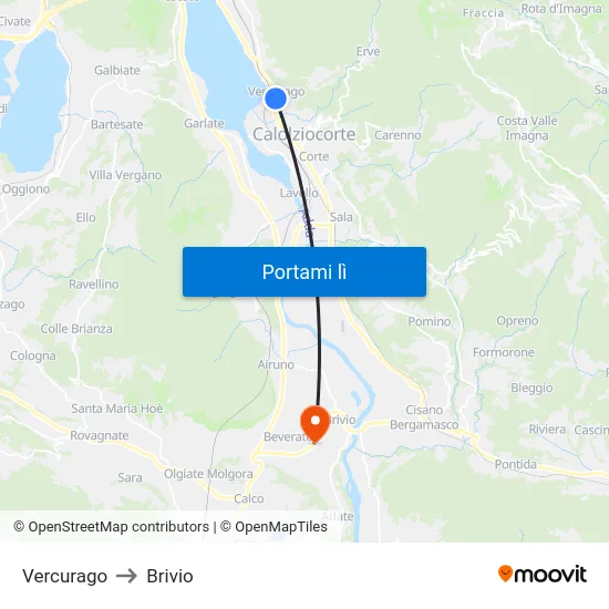 Vercurago to Brivio map