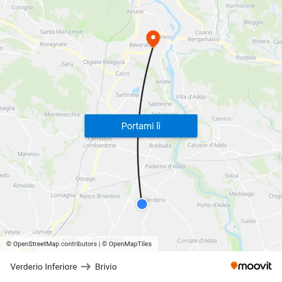 Verderio Inferiore to Brivio map