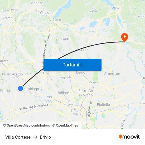 Villa Cortese to Brivio map