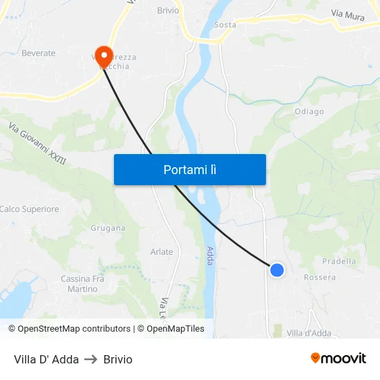 Villa D' Adda to Brivio map