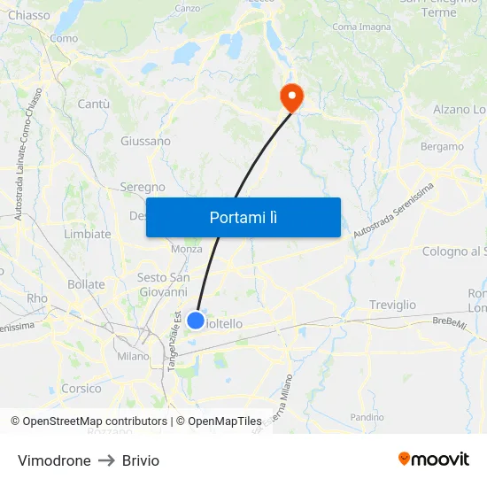 Vimodrone to Brivio map