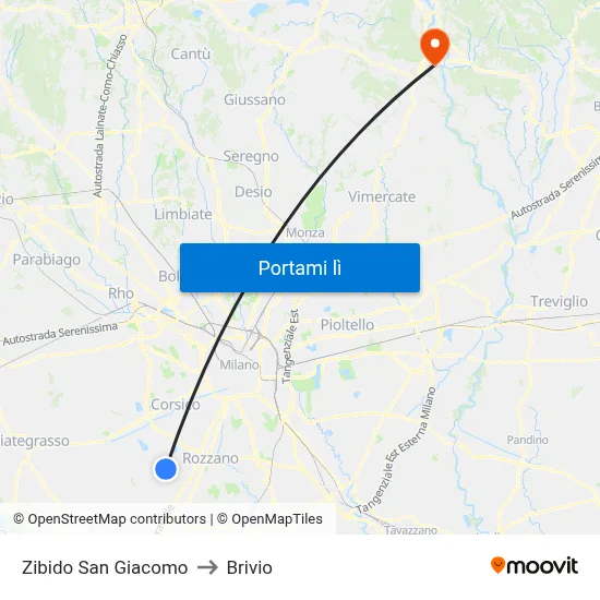 Zibido San Giacomo to Brivio map