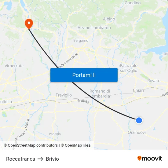 Roccafranca to Brivio map
