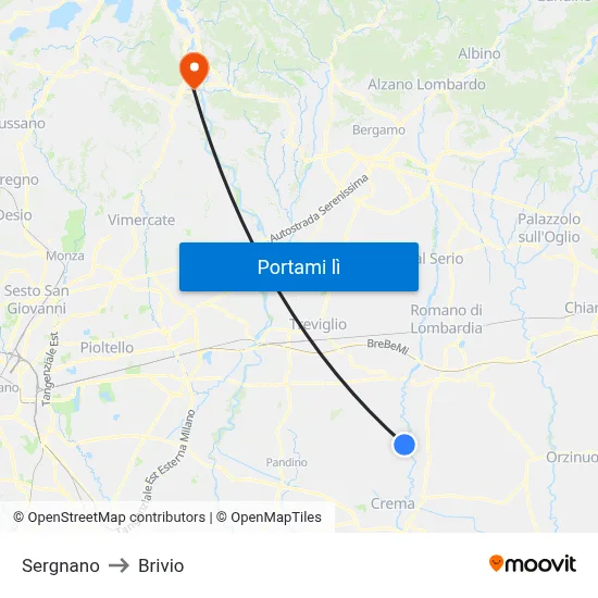 Sergnano to Brivio map