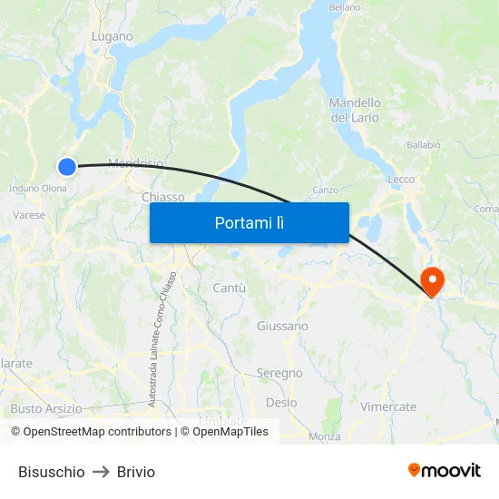 Bisuschio to Brivio map
