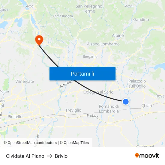 Cividate Al Piano to Brivio map