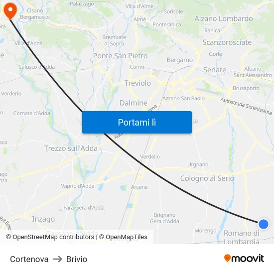 Cortenova to Brivio map
