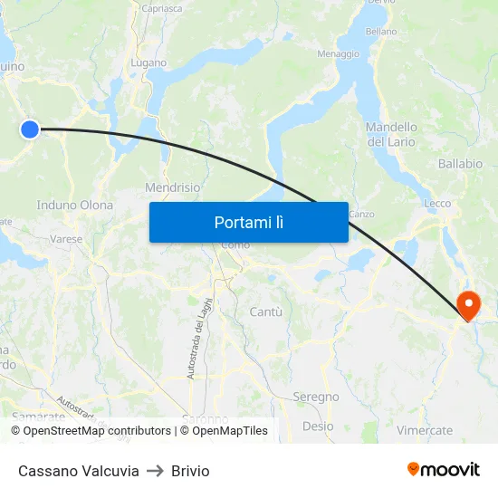 Cassano Valcuvia to Brivio map