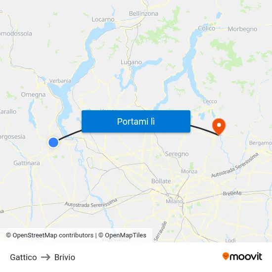 Gattico to Brivio map