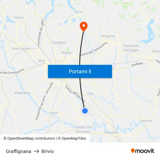 Graffignana to Brivio map