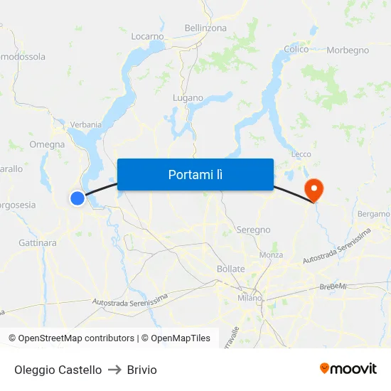 Oleggio Castello to Brivio map