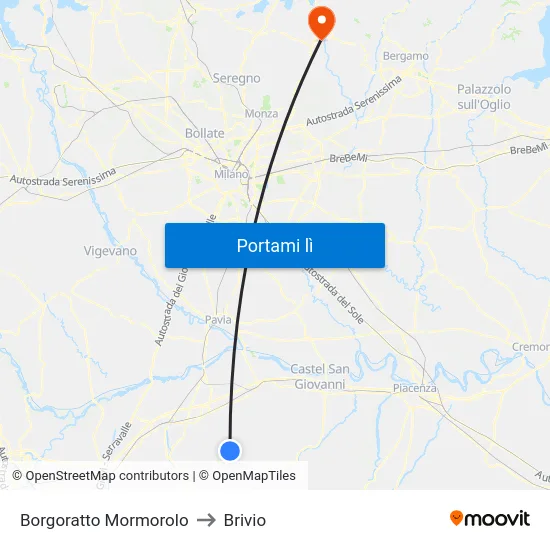 Borgoratto Mormorolo to Brivio map