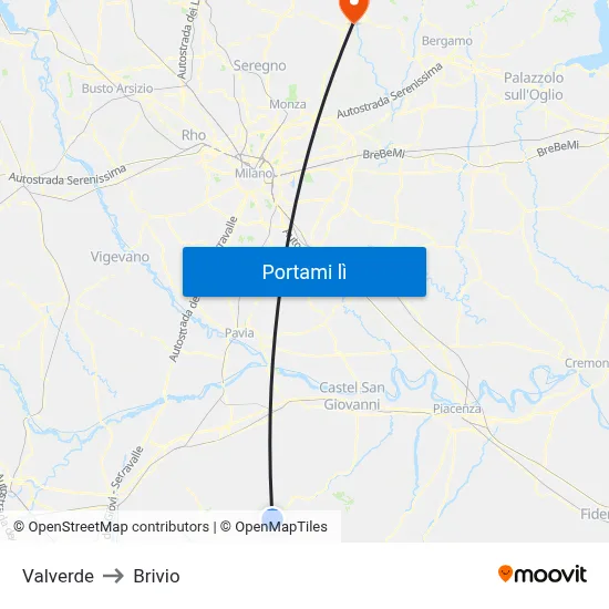 Valverde to Brivio map