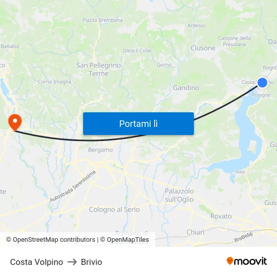 Costa Volpino to Brivio map