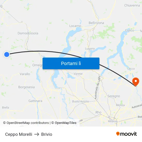 Ceppo Morelli to Brivio map