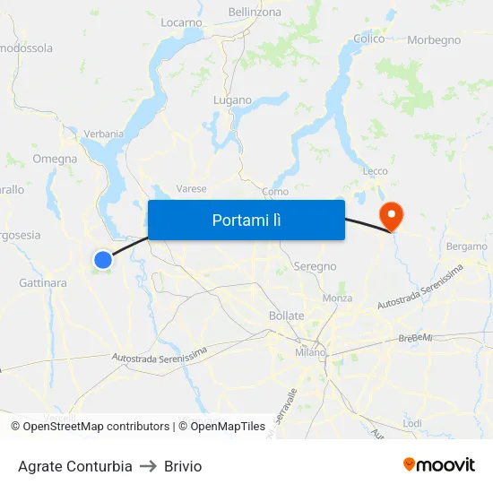 Agrate Conturbia to Brivio map