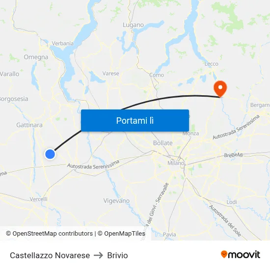 Castellazzo Novarese to Brivio map