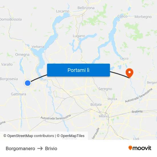 Borgomanero to Brivio map