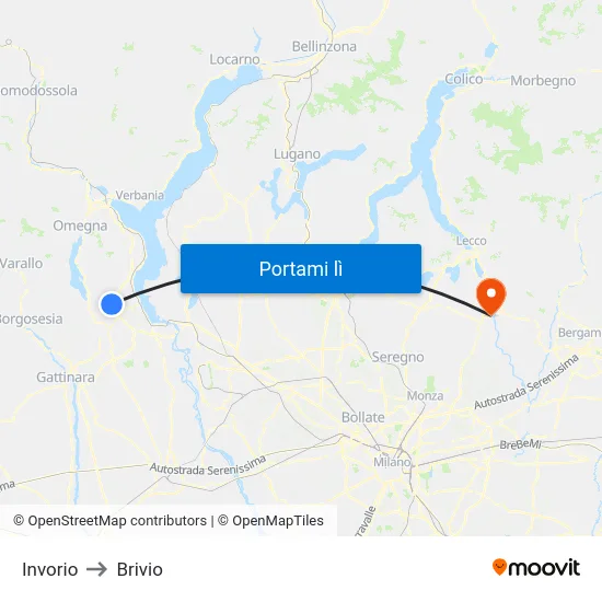 Invorio to Brivio map