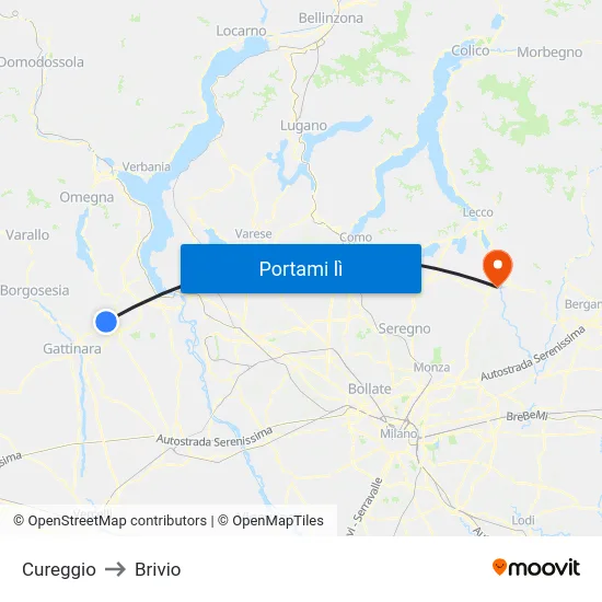 Cureggio to Brivio map