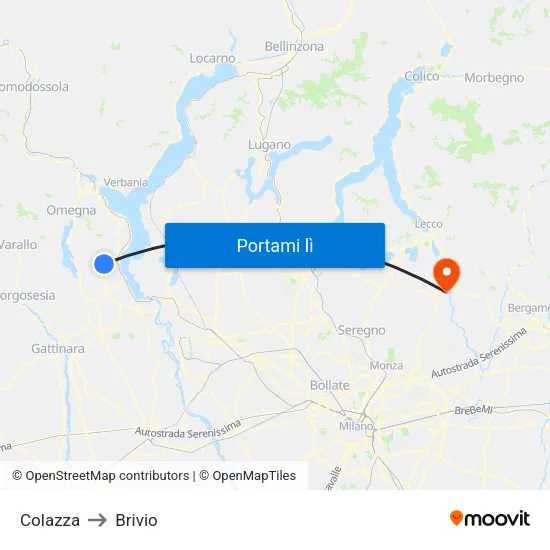 Colazza to Brivio map