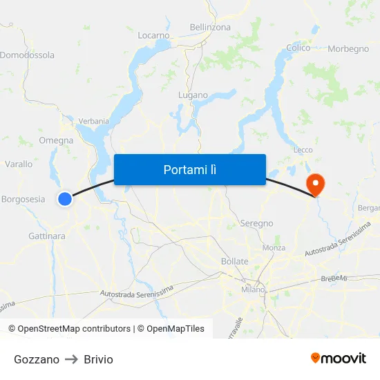 Gozzano to Brivio map