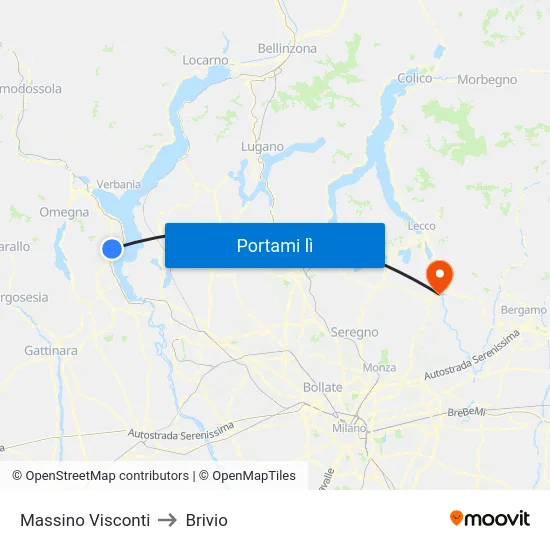 Massino Visconti to Brivio map