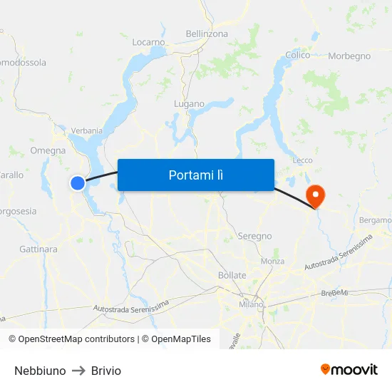 Nebbiuno to Brivio map