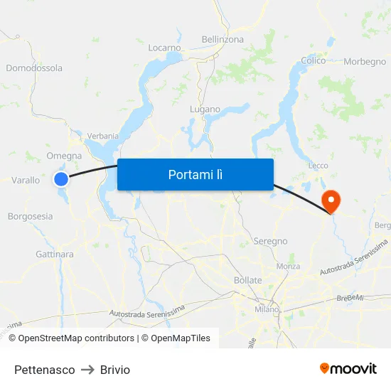 Pettenasco to Brivio map