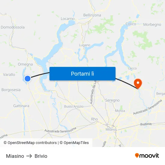 Miasino to Brivio map
