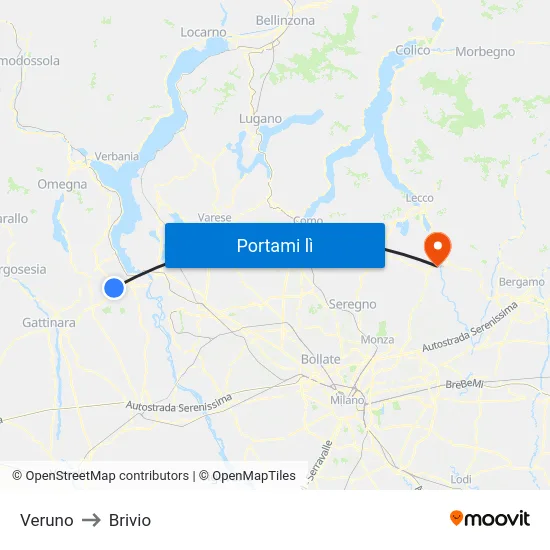 Veruno to Brivio map