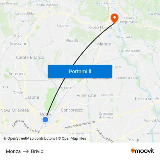 Monza to Brivio map