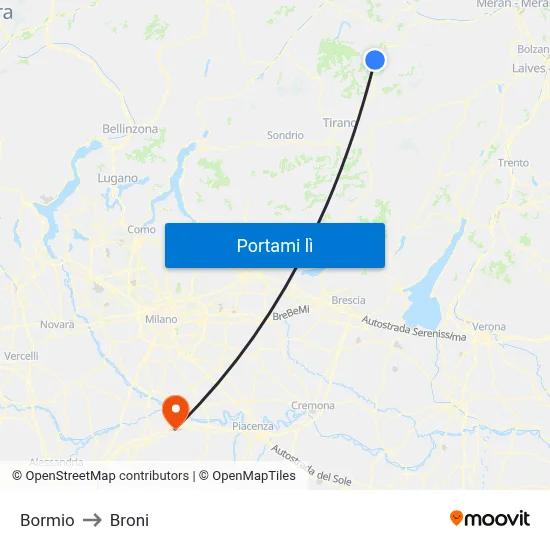 Bormio to Broni map