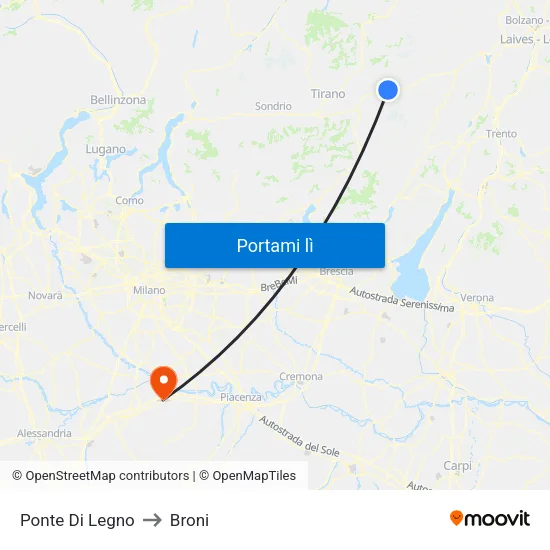 Ponte Di Legno to Broni map