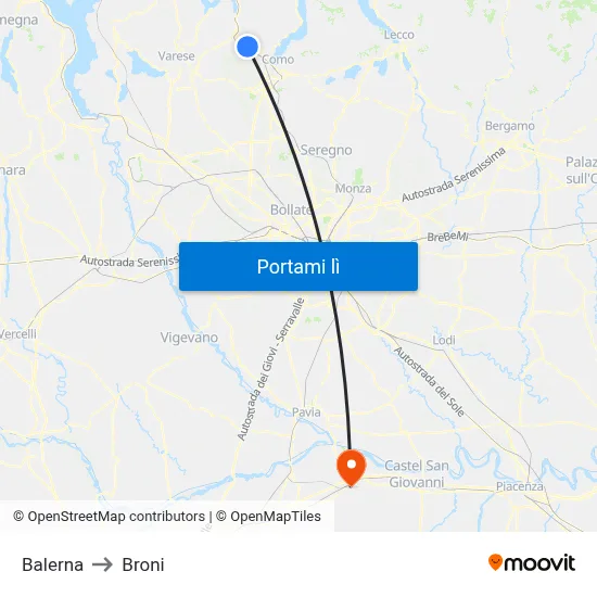 Balerna to Broni map