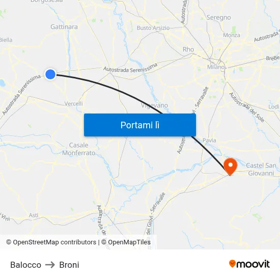 Balocco to Broni map