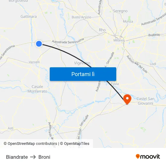 Biandrate to Broni map