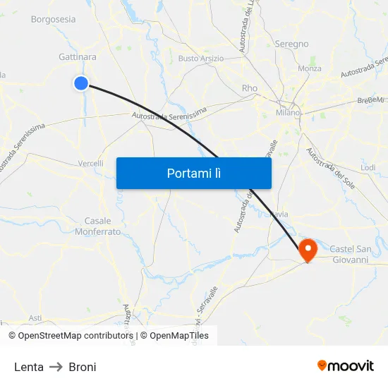 Lenta to Broni map