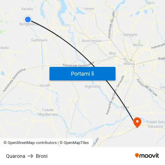 Quarona to Broni map