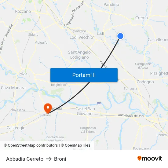 Abbadia Cerreto to Broni map