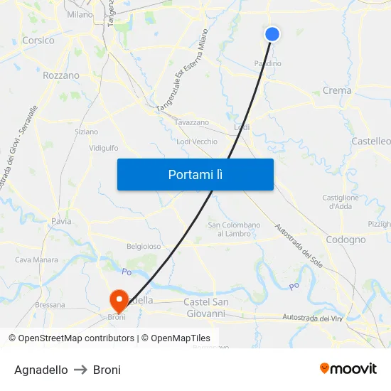 Agnadello to Broni map