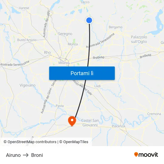 Airuno to Broni map