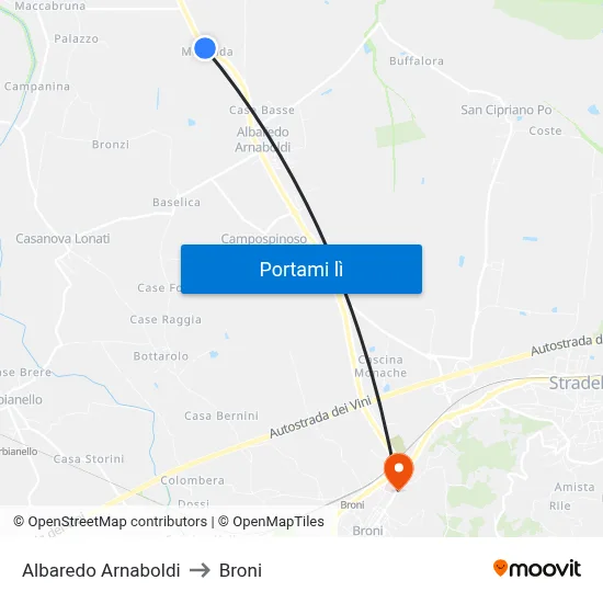 Albaredo Arnaboldi to Broni map