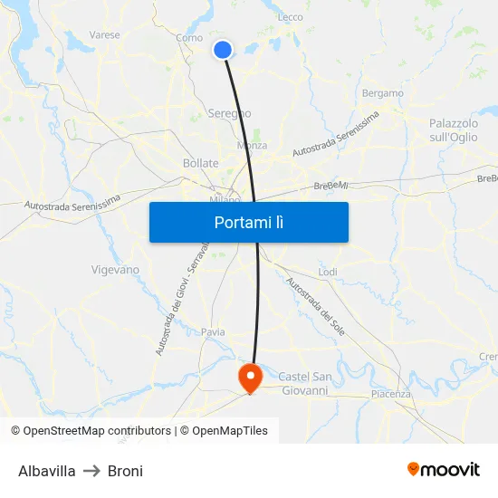 Albavilla to Broni map