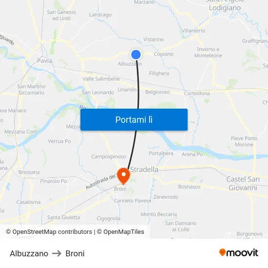 Albuzzano to Broni map