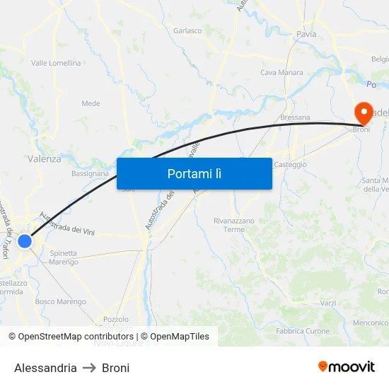 Alessandria to Broni map