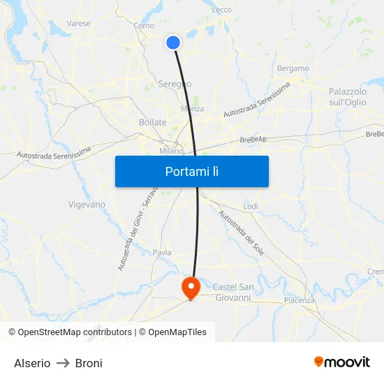 Alserio to Broni map