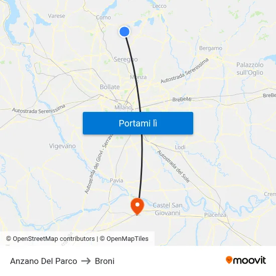 Anzano Del Parco to Broni map
